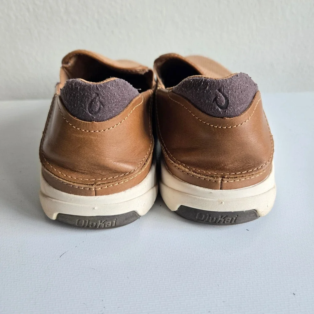 OluKai Lae'ahi Kapa Mens 10.5 Tan Brown Corduroy Leather Slip On Sneakers 10446